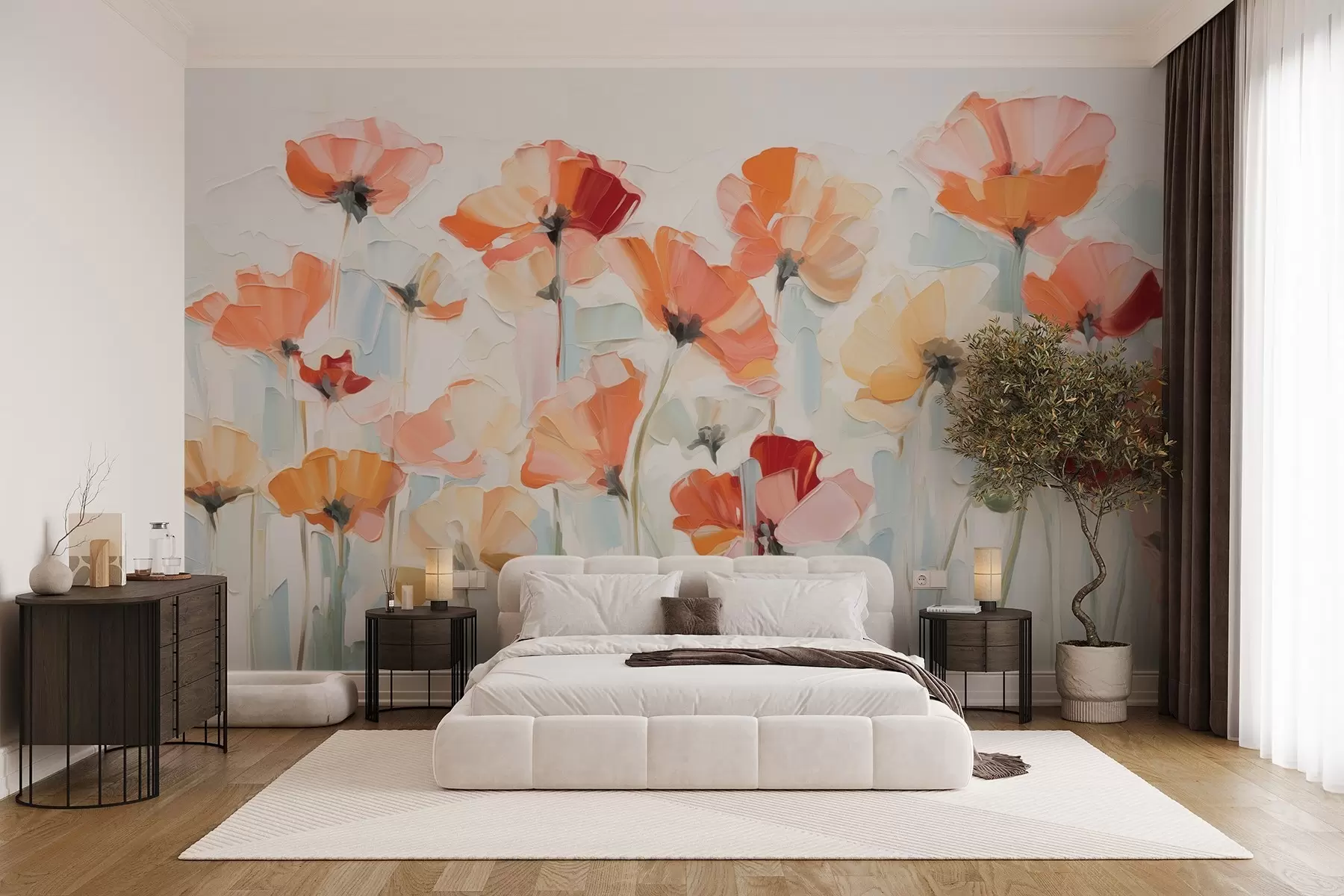 murales de pared Flores abstractas al óleo con grandes pinceladas w03577