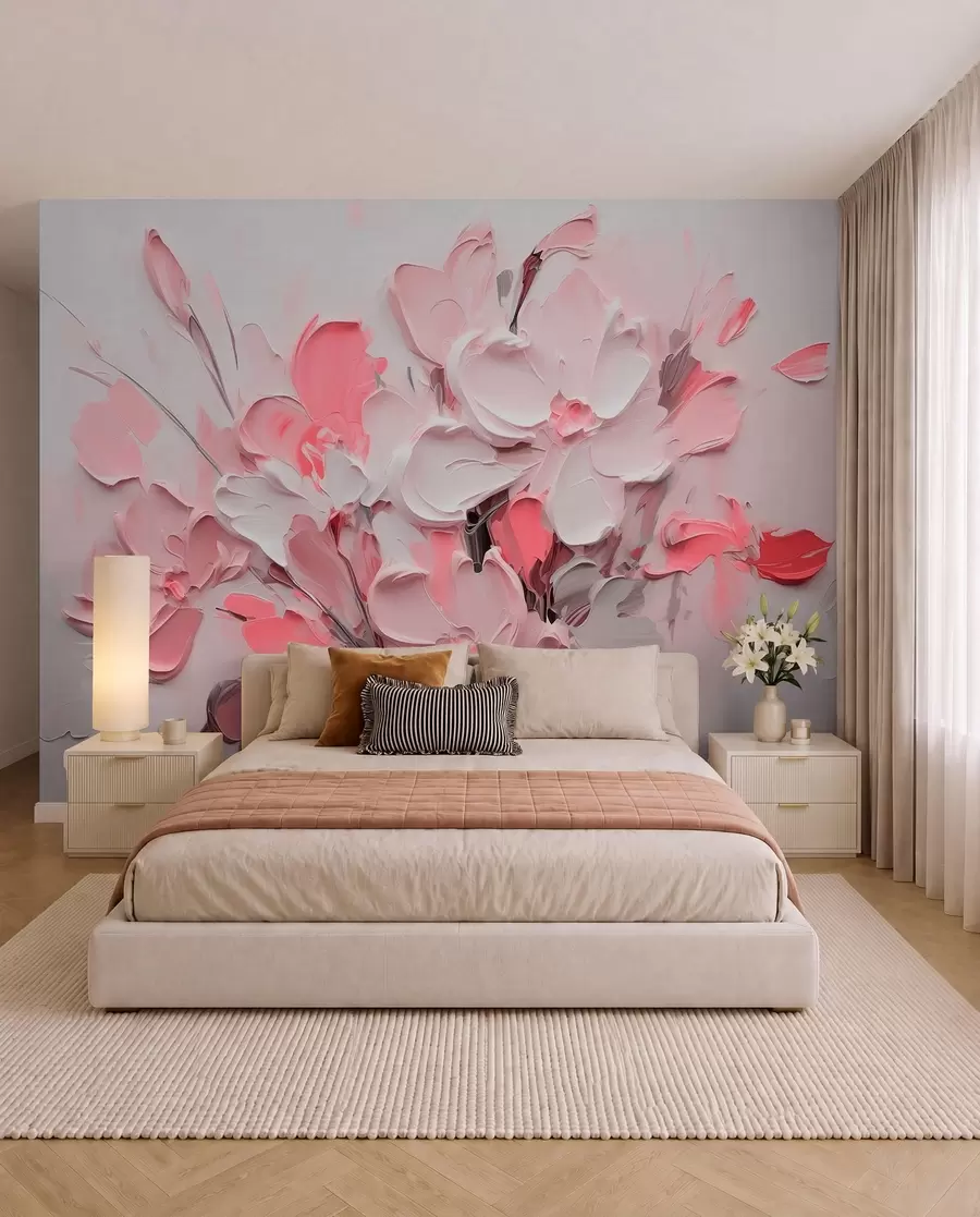 murales de pared Flores volumétricas abstractas al óleo w03582v3