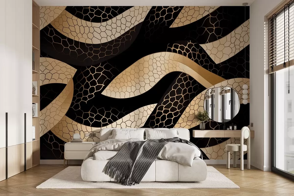 murales de pared Motivo entretejido beige-negro w08964