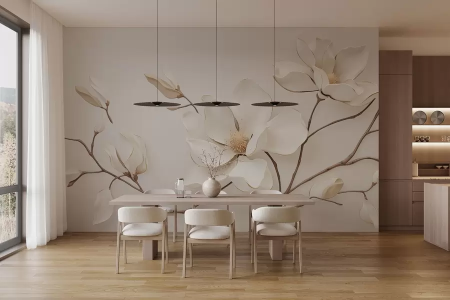 murales de pared Flores de magnolia en delicados tonos pastel w03645