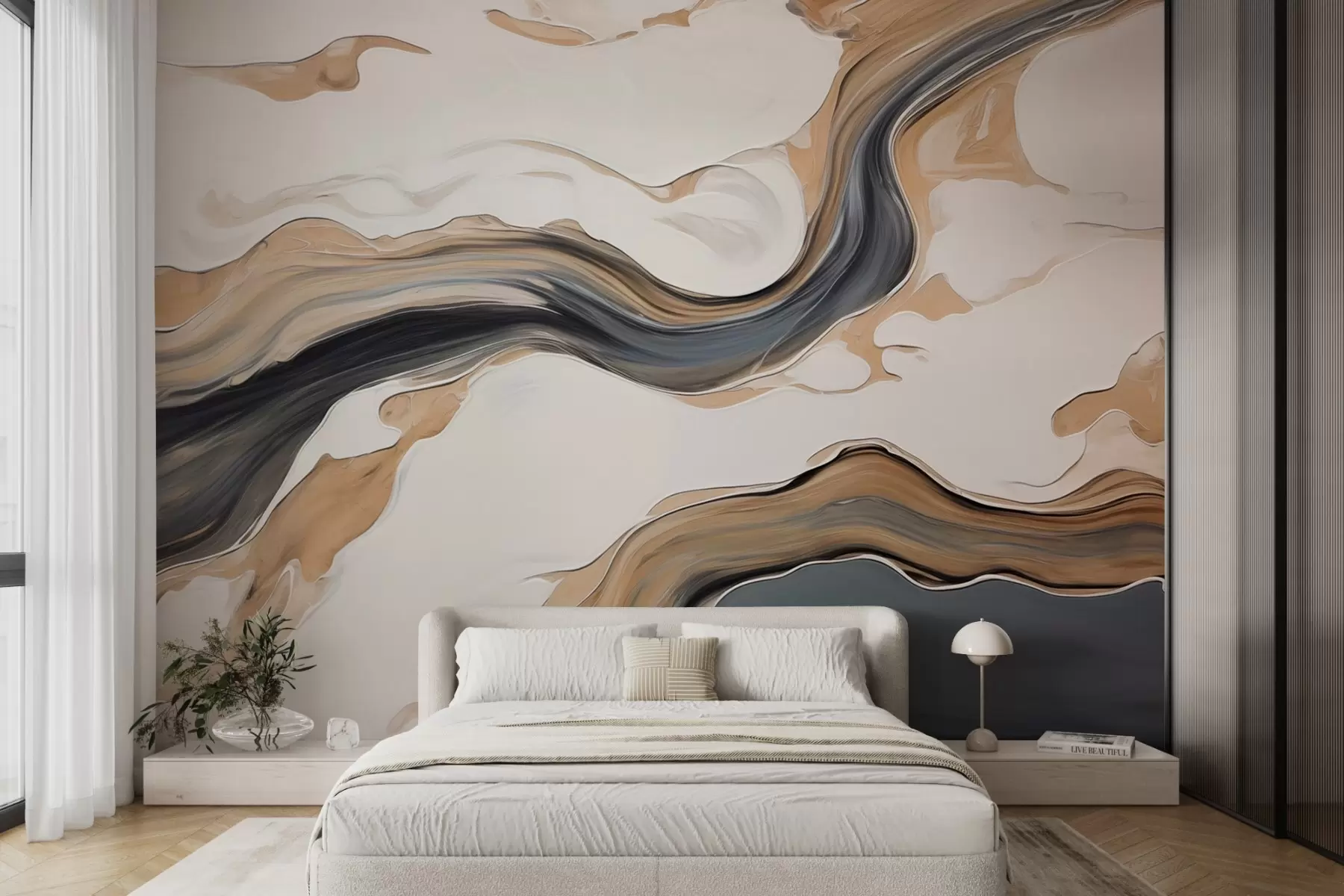murales de pared Rayas marrón-gris en forma de ondas w09001