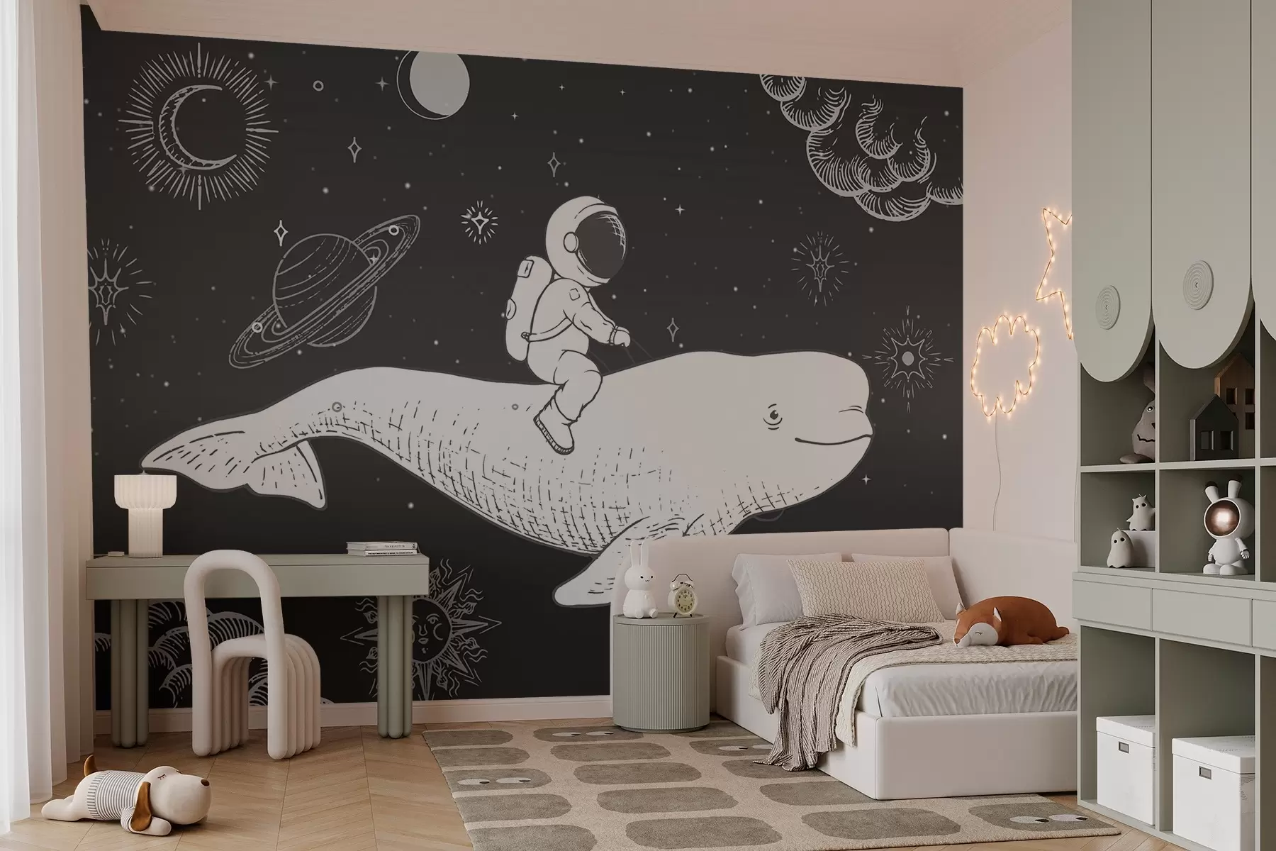 murales de pared Ballena espacial con astronauta w03687