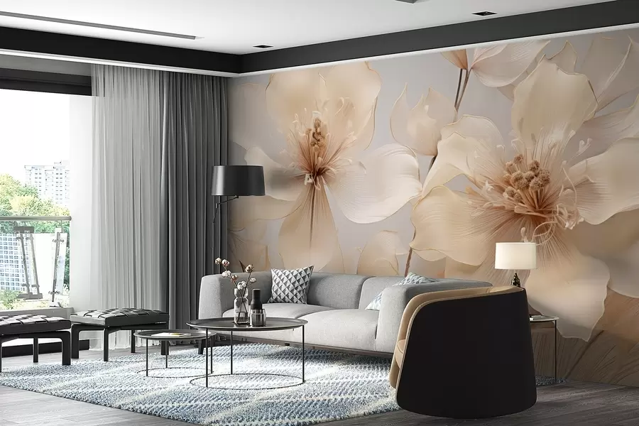 murales de pared Flores de aire beige en tonos suaves w09016