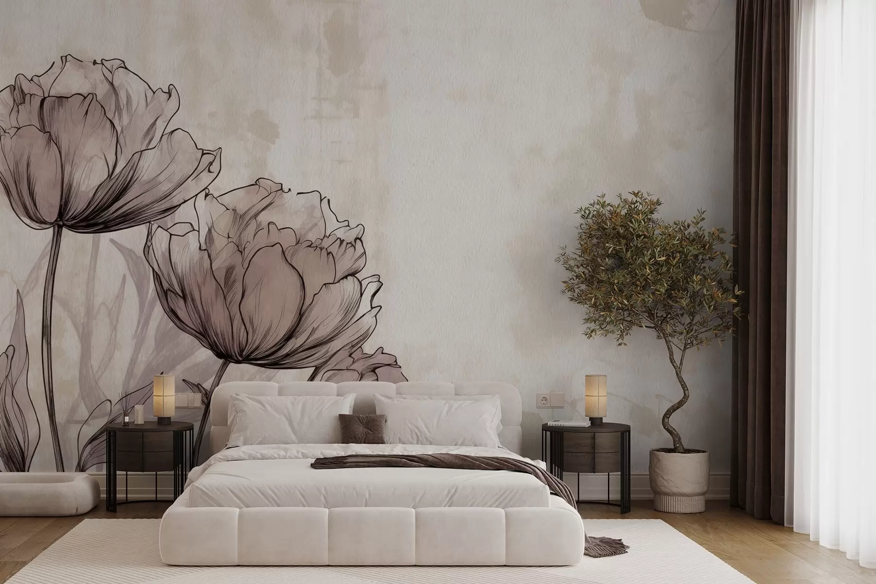 murales de pared Tulipanes pastel con un ligero efecto vintage w03796