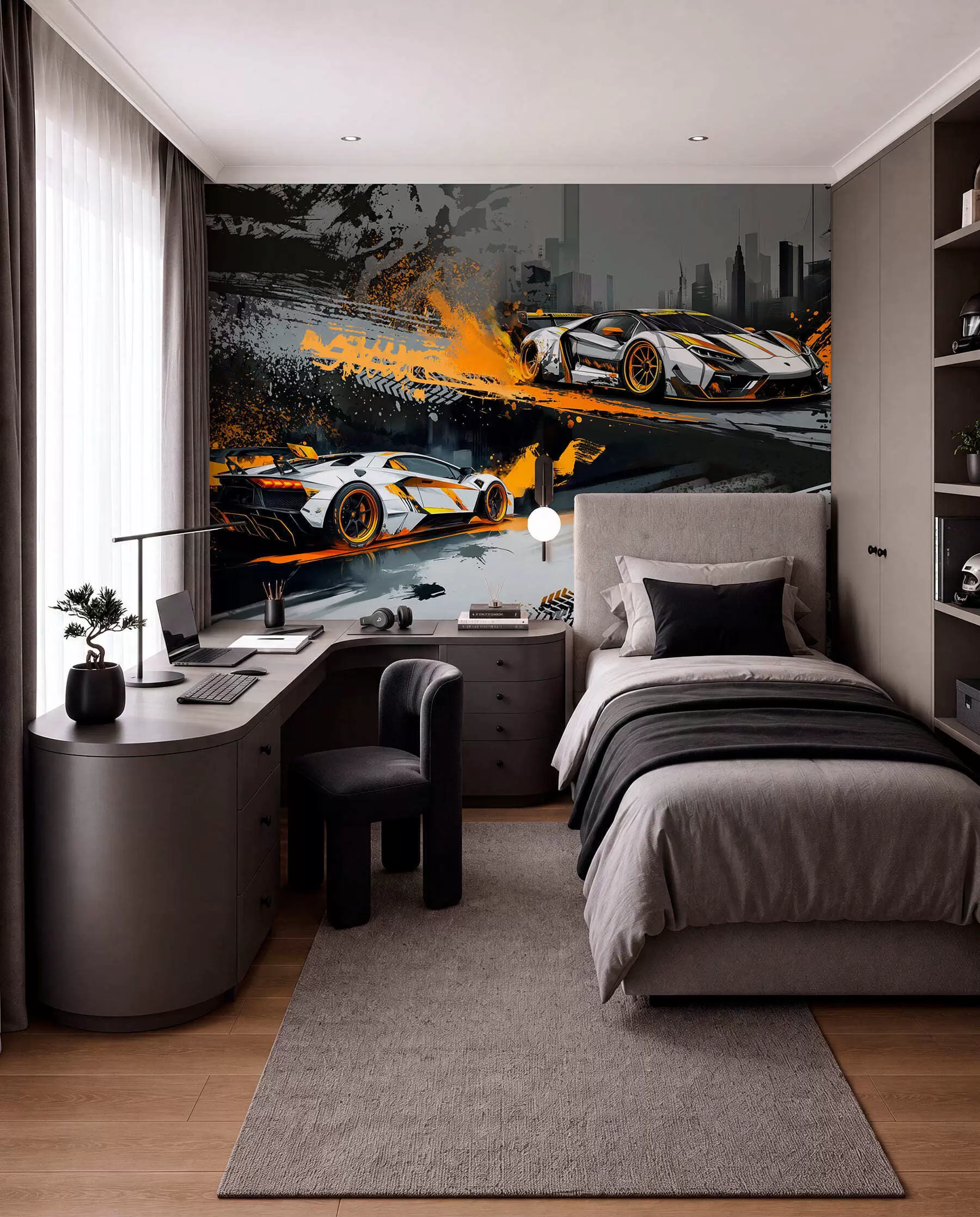 murales de pared estilo grange duro, expresivo, coches deportivos dinámicos w03721
