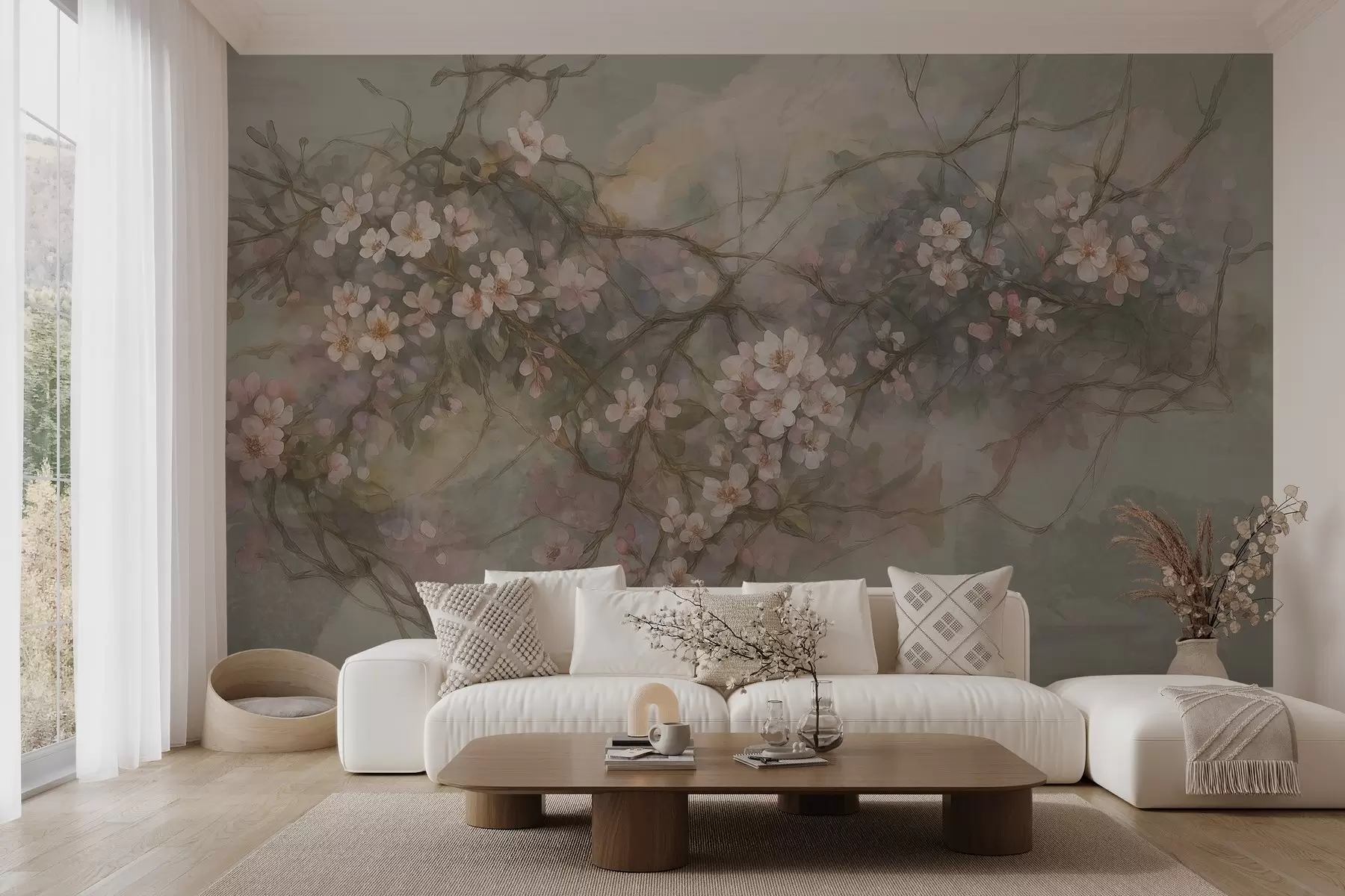 murales de pared Acuarela abstracta ramas con flores w03815