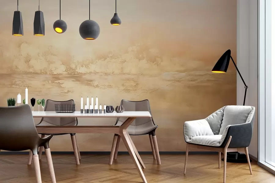 murales de pared Paisaje abstracto texturizado con colores cálidos, una atmósfera suave y soñadora y una mezcla de tonos naranjas, amarillos y blancos w09063