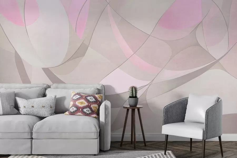 murales de pared Abstracción geométrica, colores rosa y beige apagados w03878v1