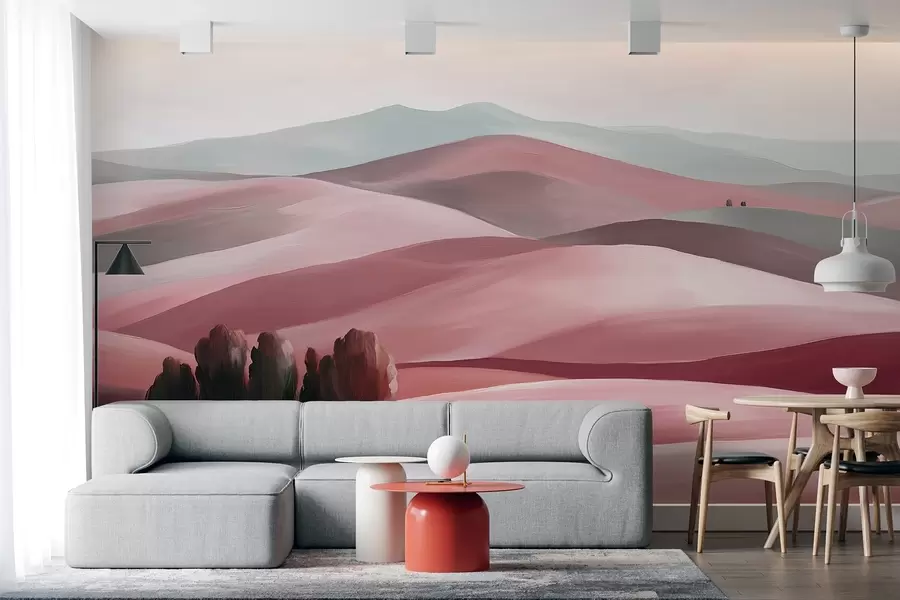 murales de pared Paisajes con árboles, Toscana, colores rosas, estilo óleo w03880v2