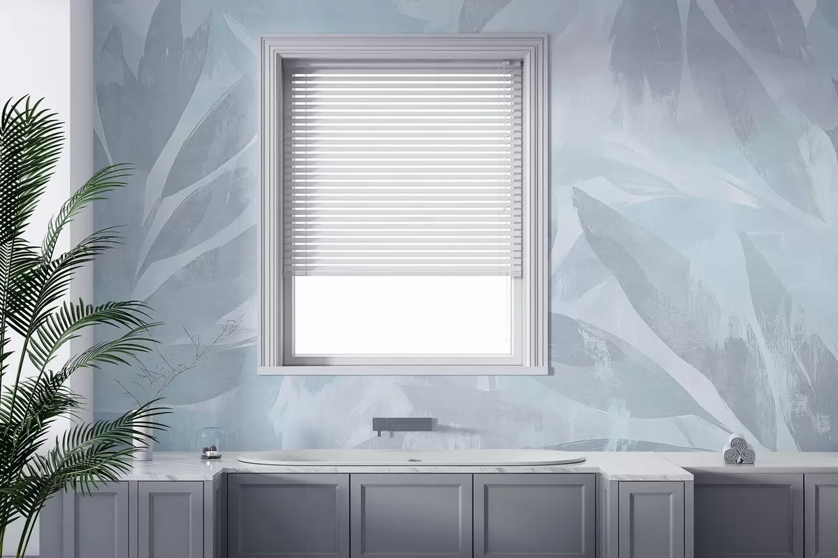 Murales de pared Hojas tropicales, florales, palmeras, estilo pastel, colores azules w03881v2 murales de pared Hojas tropicales, florales, palmeras, estilo pastel, colores azules w03881v2