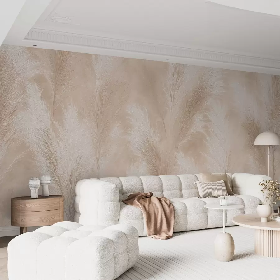 murales de pared Hierba de la Pampa en tonos beige y rosa w09077