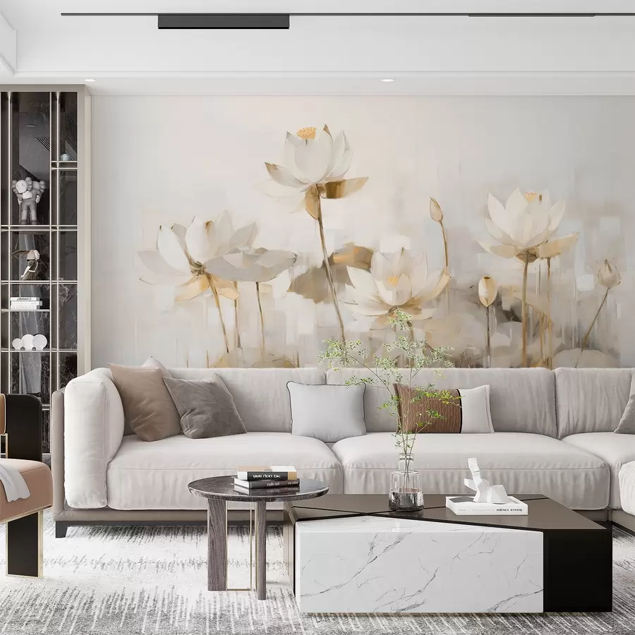 murales de pared Delicadas flores de loto pintadas con acrílico w09067v2