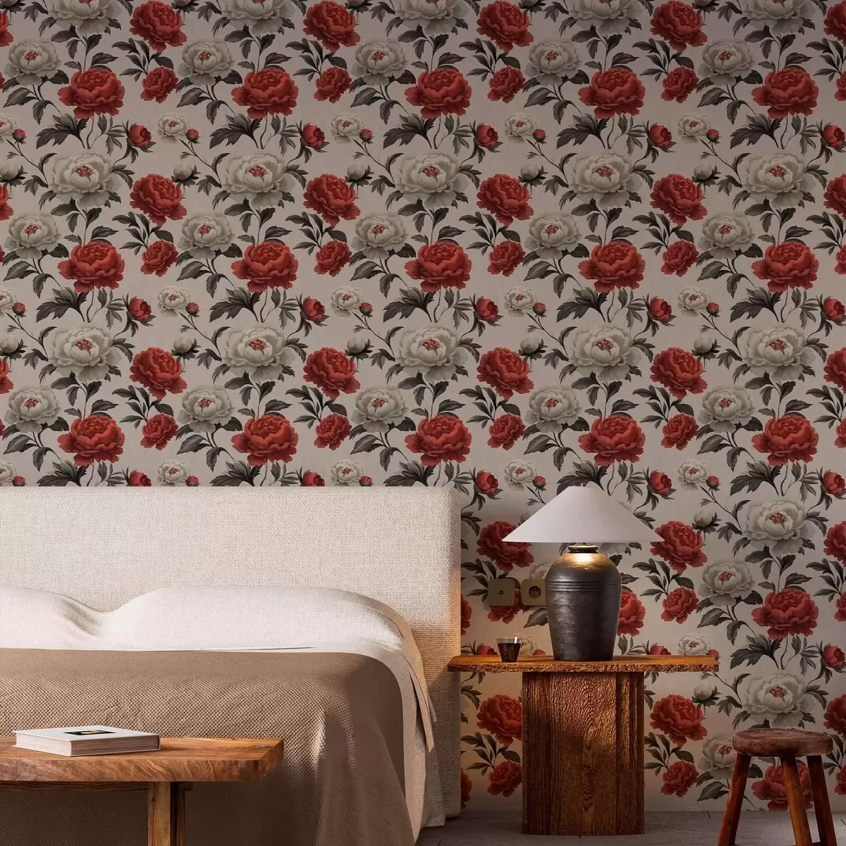 Papel pintado Peonías de estilo retro sobre fondo beige a00107