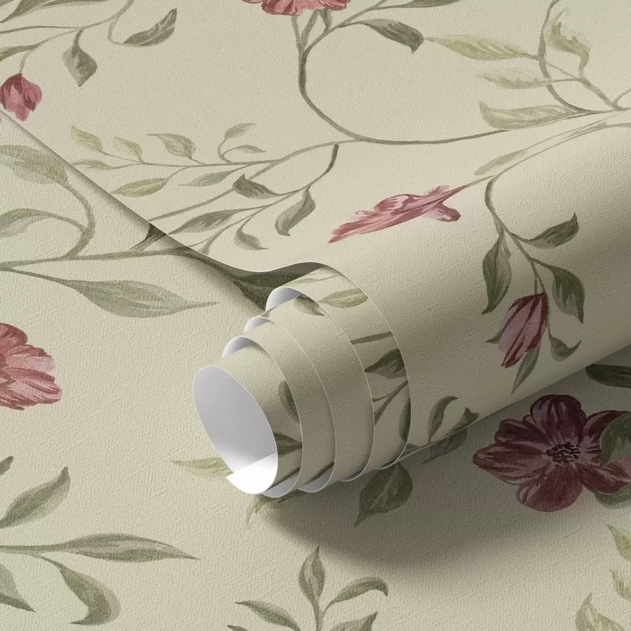 murales de pared Flores y capullos rojos sobre fondo claro a00114