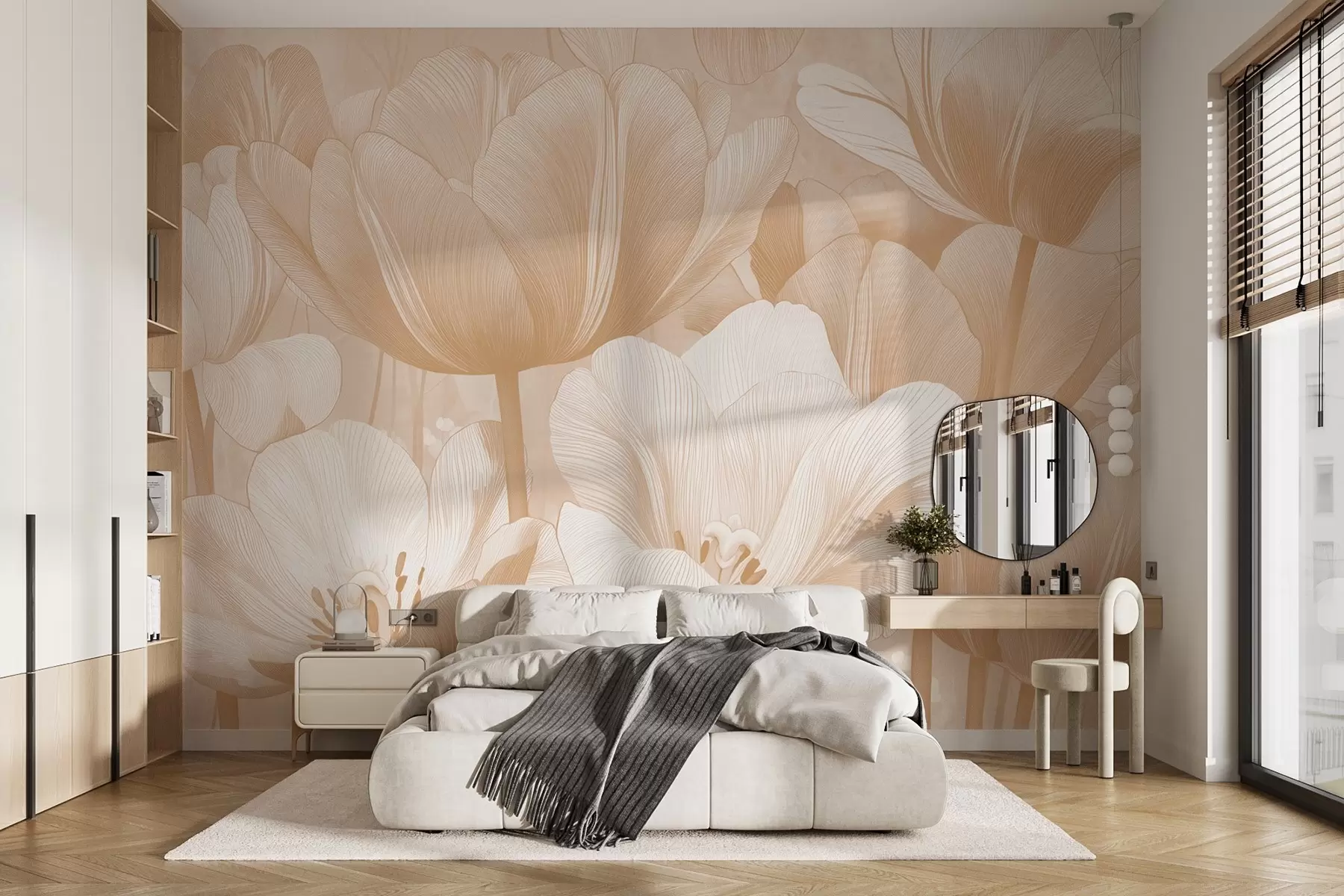 murales de pared Amapolas beige en tonos claros w09099