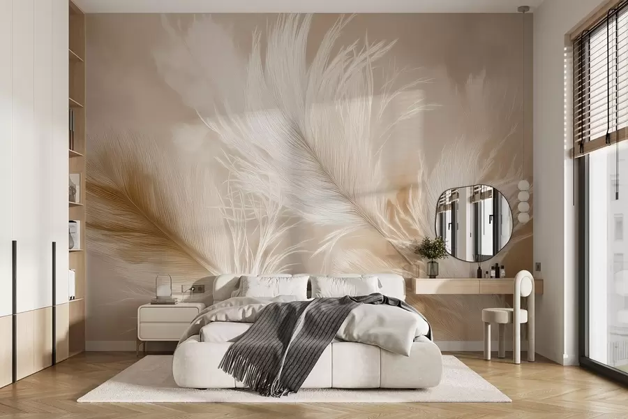 murales de pared Plumas voladoras sobre fondo beige w09102