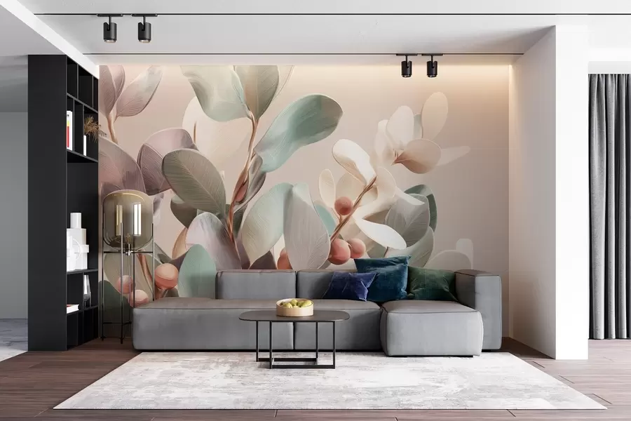 murales de pared Plantas con bayas en tonos pastel claros w09128