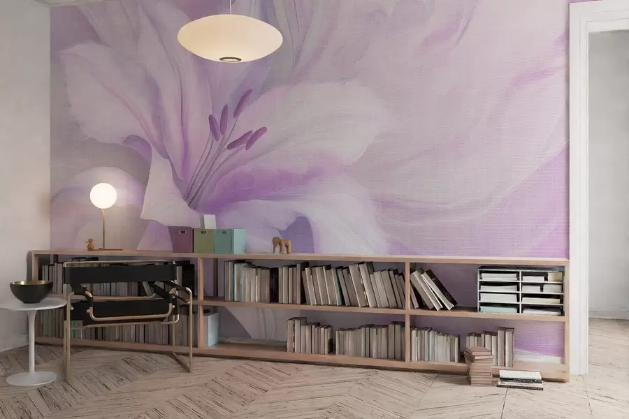 murales de pared Flor de lirio abstracción fluida, floral, colores morados w04006v1