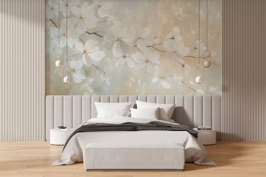 murales de pared delicada rama de albaricoque en flor en el estilo de la pintura al óleo en colores pastel w04029