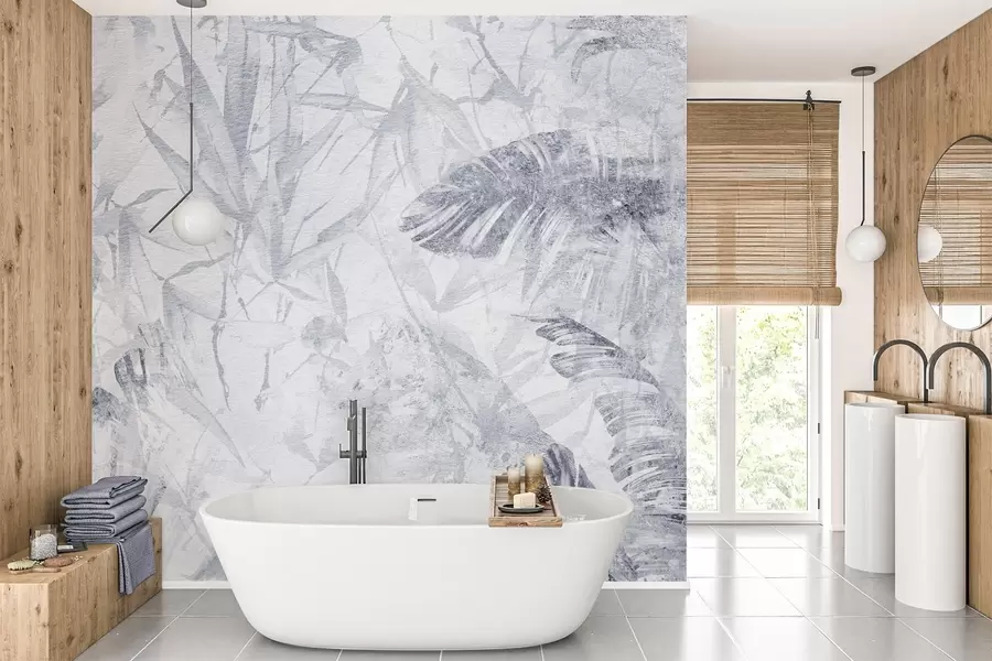 Murales de pared Abstracción floral en estilo grunge con imitación de abrasión, tonos azules w03926v3 murales de pared Abstracción floral en estilo grunge con imitación de abrasión, tonos azules w03926v3