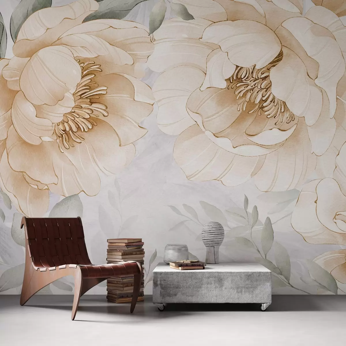 murales de pared Peonías amarillas imitación acuarela w03932v1