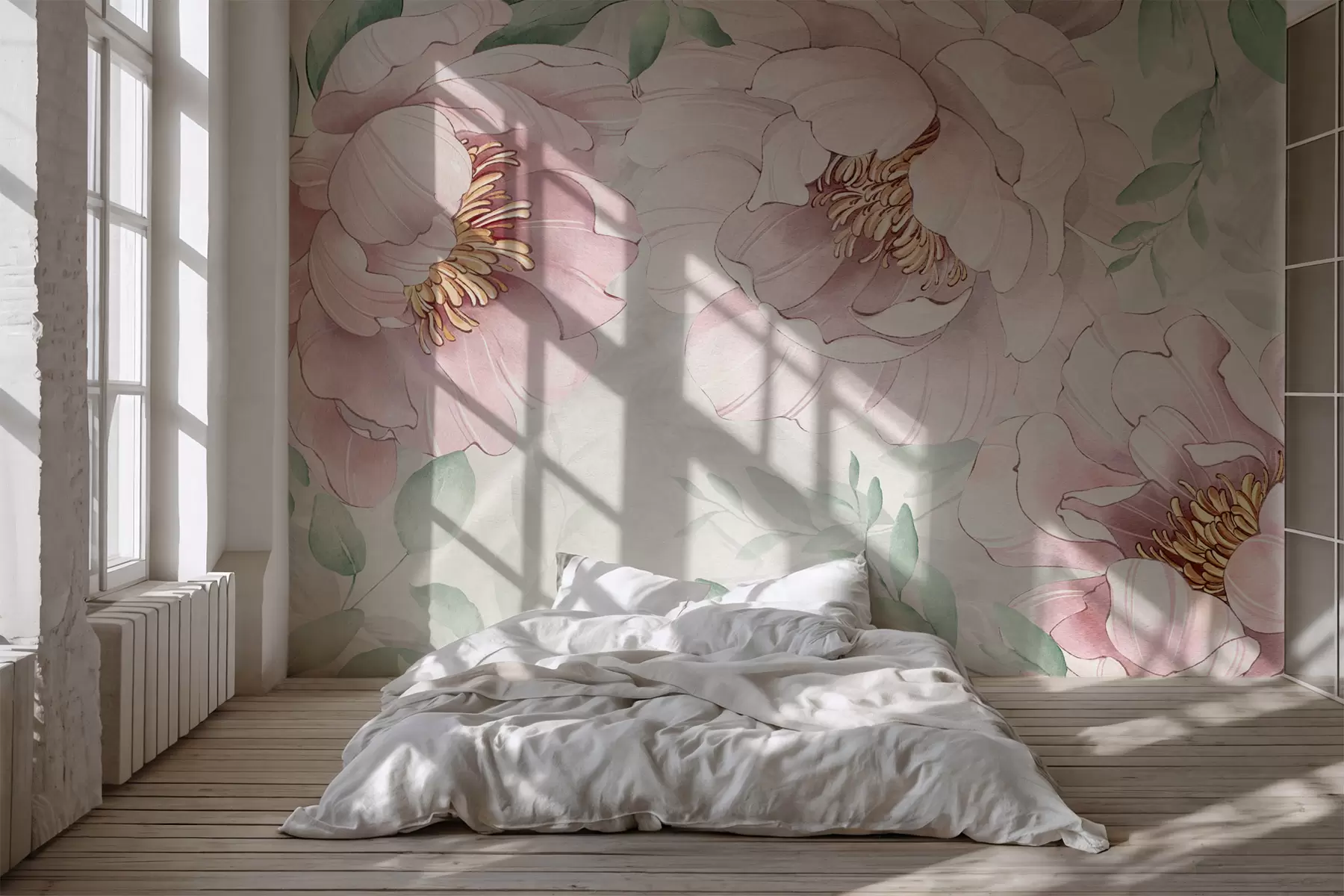 murales de pared Peonías rosas imitación acuarela w03932v2