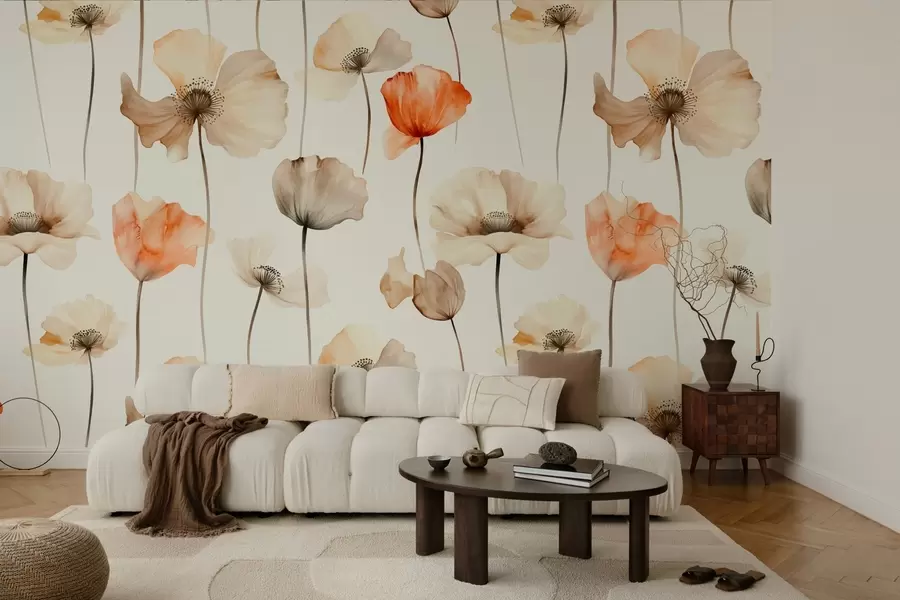 murales de pared amapolas rizadas en estilo acuarela w04031