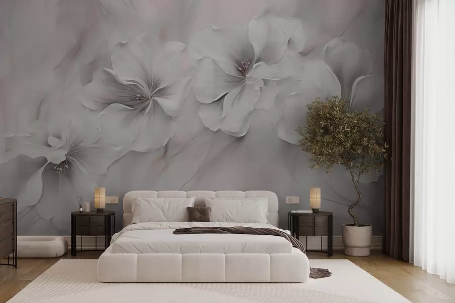 murales de pared Pintura al óleo flores sobre fondo rosa w04047v1
