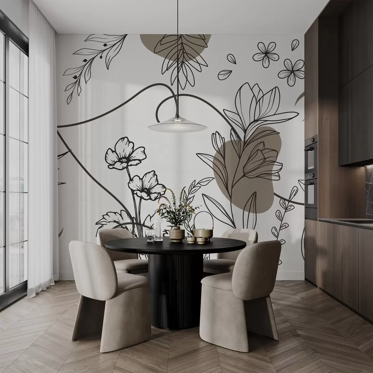 murales de pared Contorno floral boho w04082v2