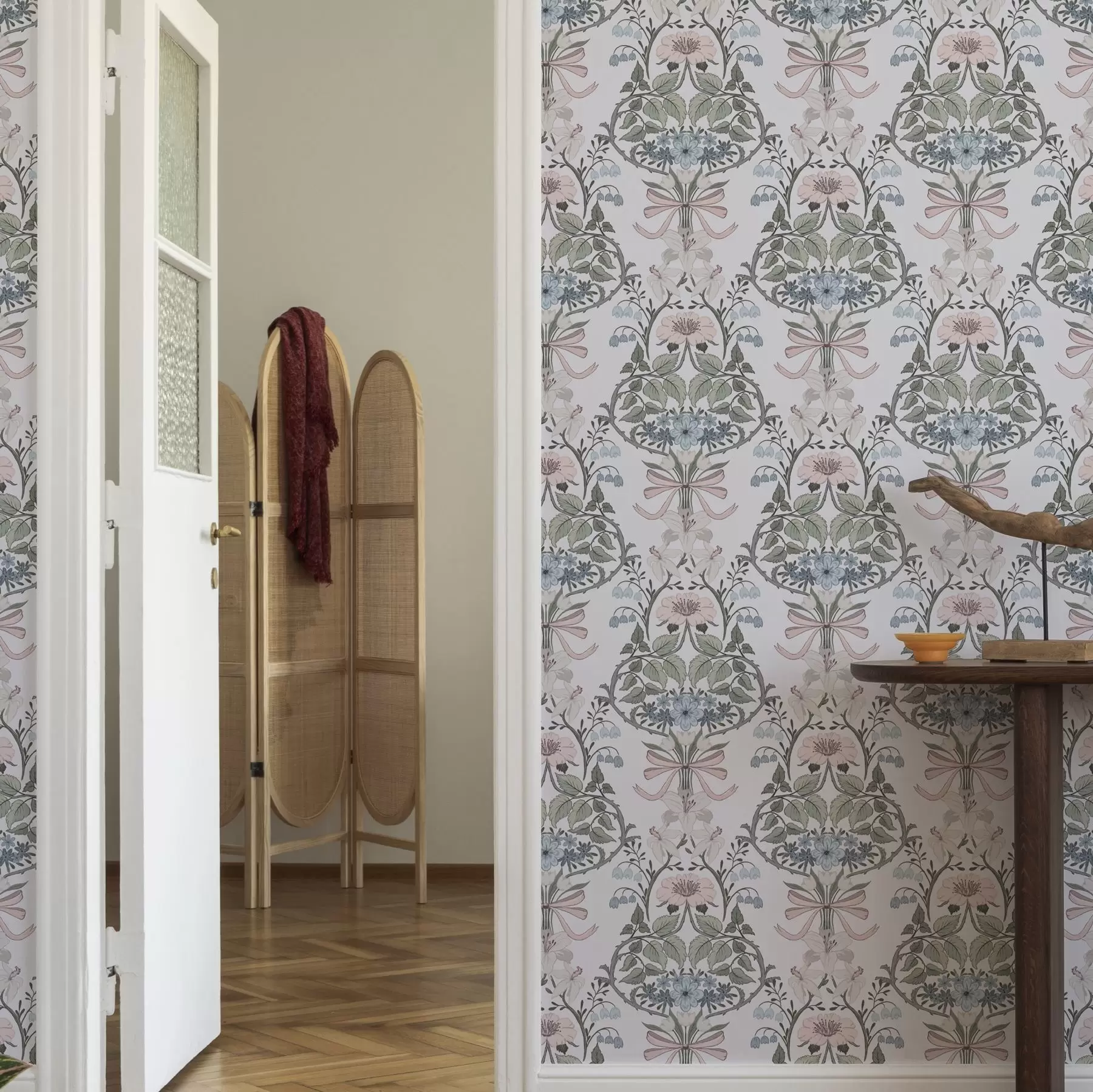 murales de pared Motivo floral retro con lazos y capullos a00174