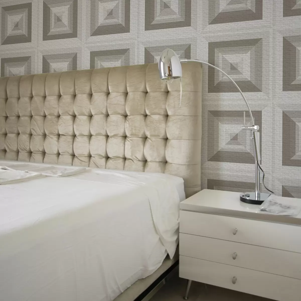 Papel pintado Estampado geométrico tridimensional en gris y beige a00187