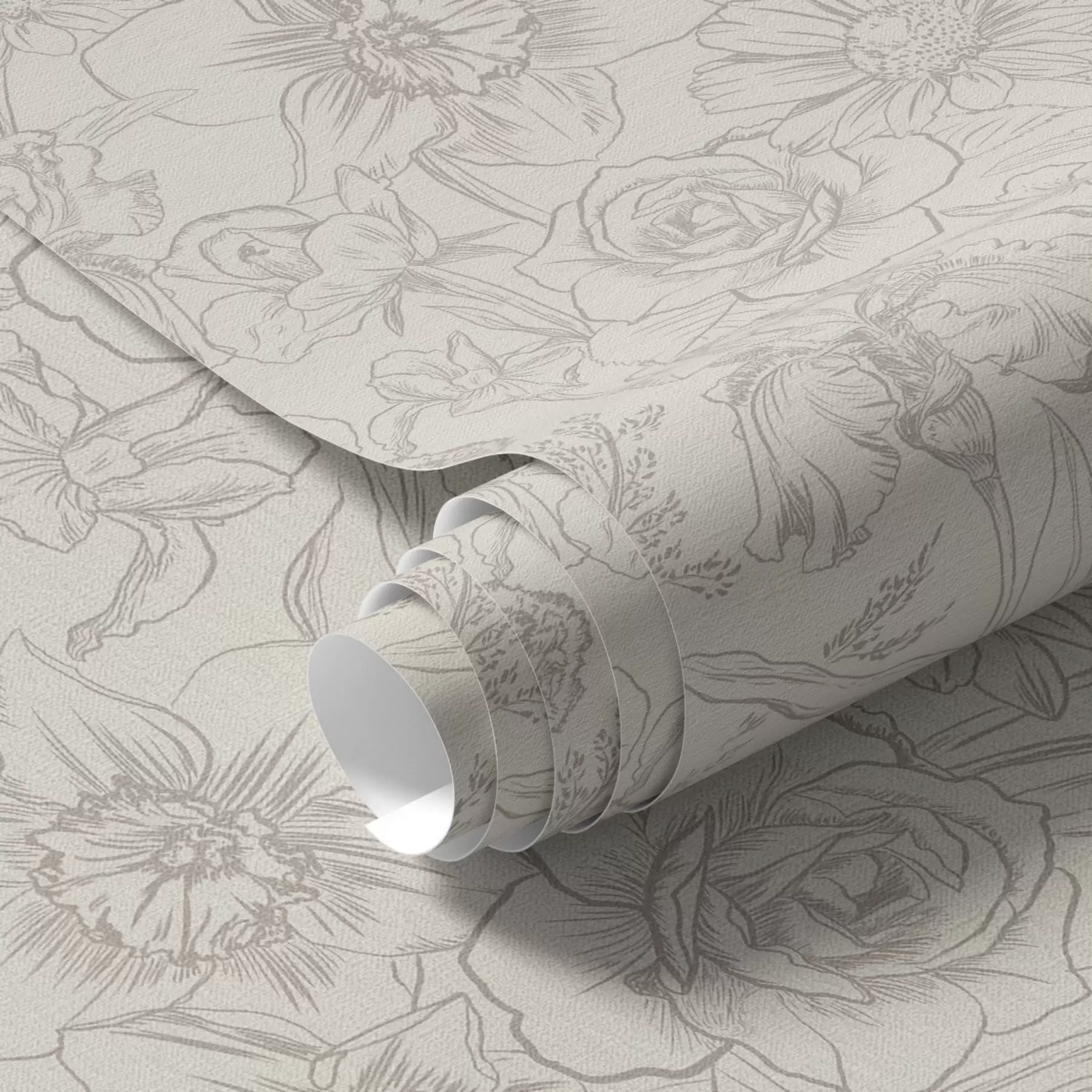 murales de pared Flores de contorno sobre fondo crema, delicado motivo floral a00218