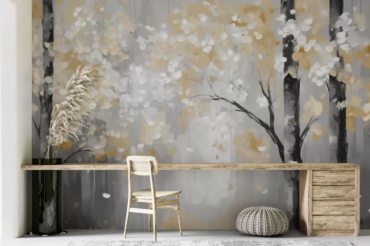 murales de pared Árboles abstractos con trazos de imitación w04017