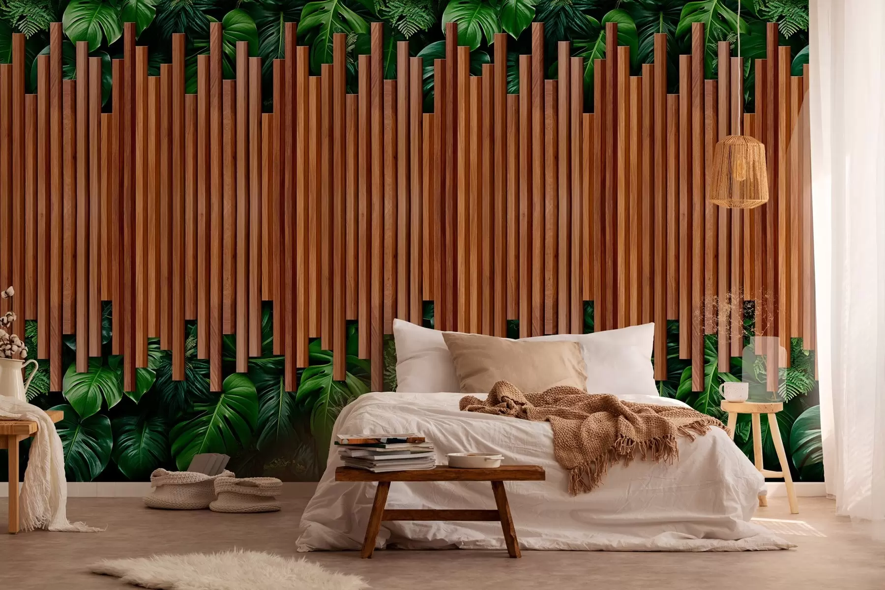 murales de pared Imitación de paneles de madera y pared verde w04138