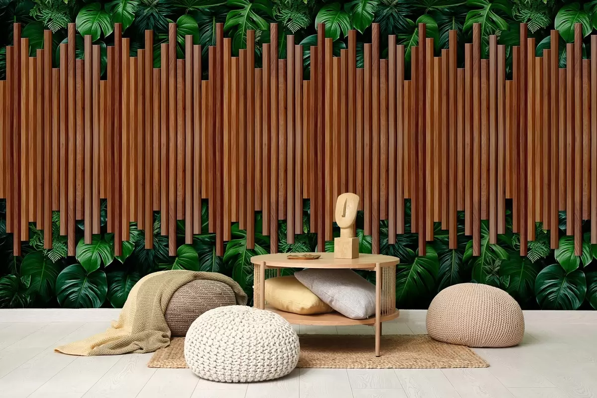 murales de pared Imitación de paneles de madera y pared verde w04138