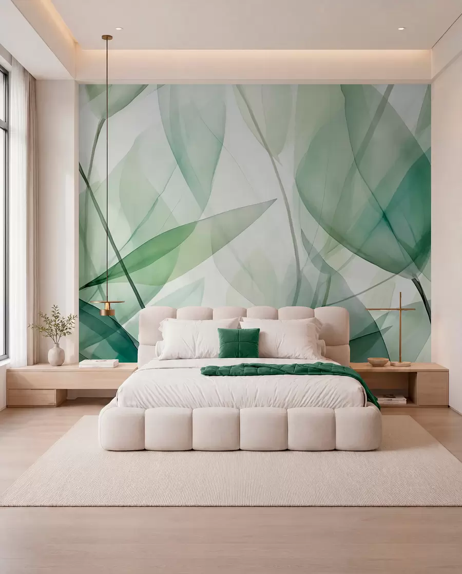 murales de pared Hojas verdes superpuestas w04145