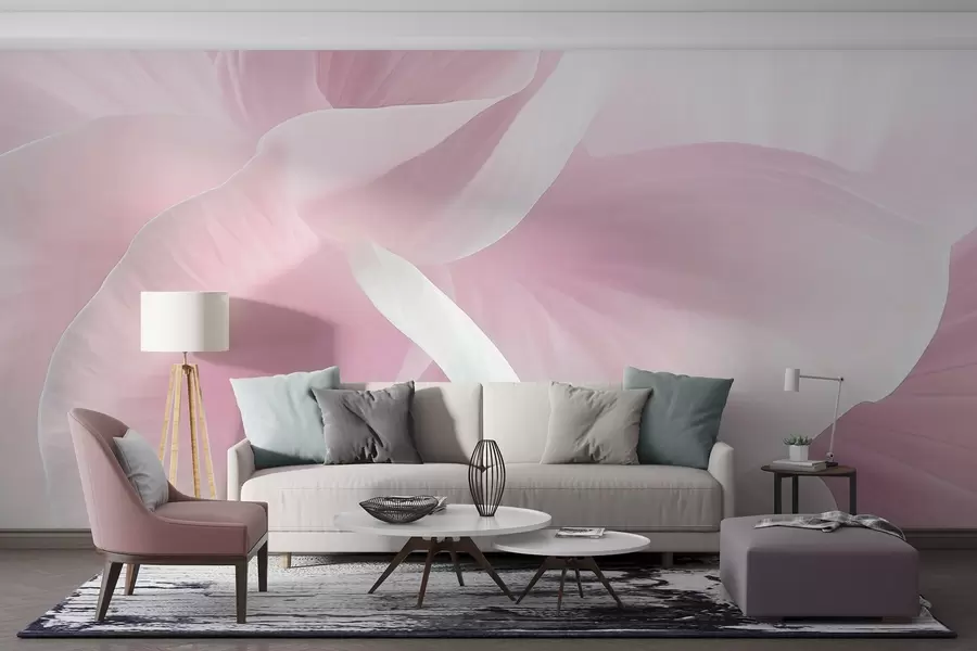 murales de pared Flor abstracta texturizada con delicados pétalos, iluminación suave, composición elegante, estética minimalista w09211v1