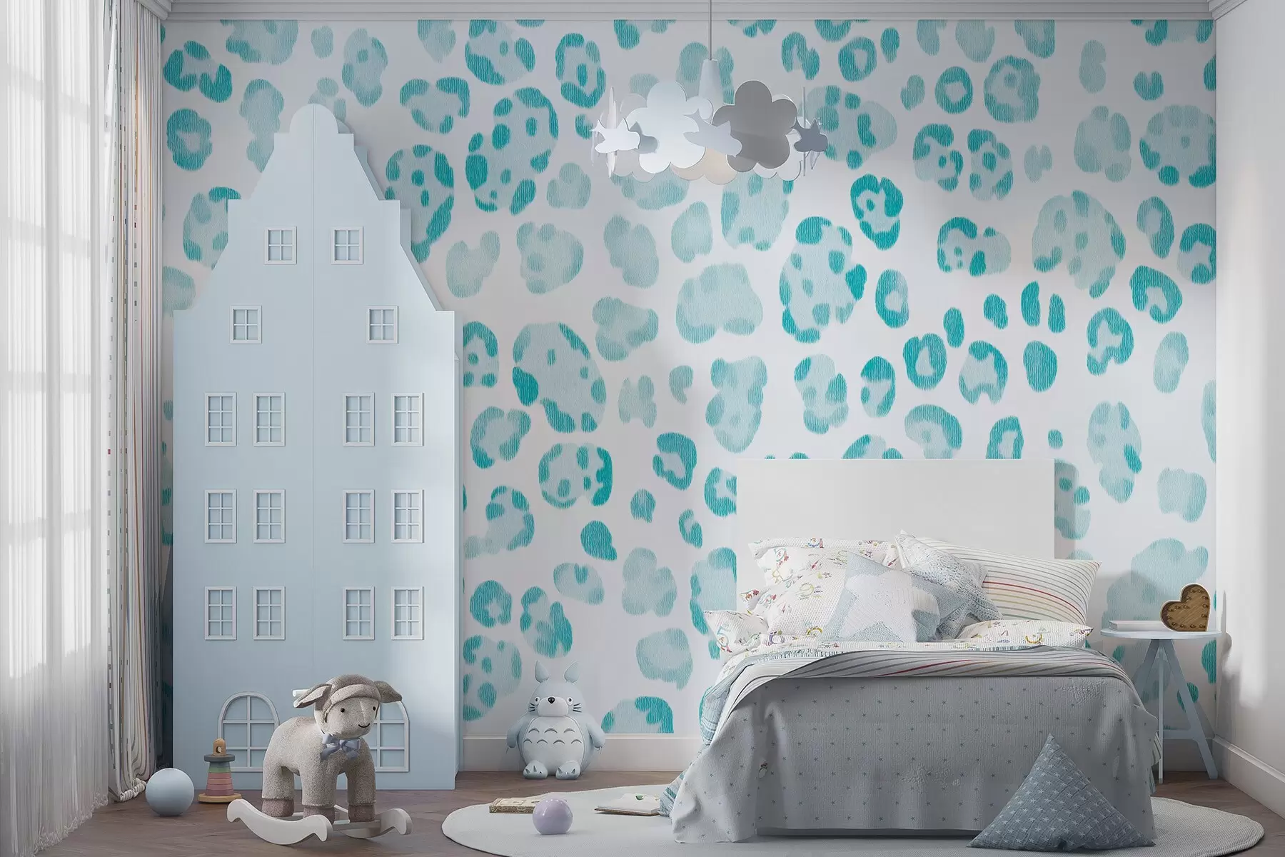 murales de pared Estampado de leopardo, textura de lana, color azul w04112