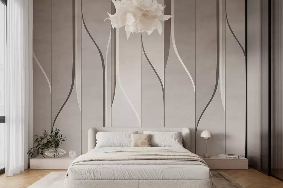 murales de pared imitación de paneles murales en tonos beige w04169