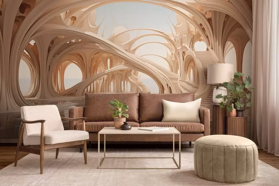 murales de pared Arquitectura de fantasía con arcos sobre el agua w09241