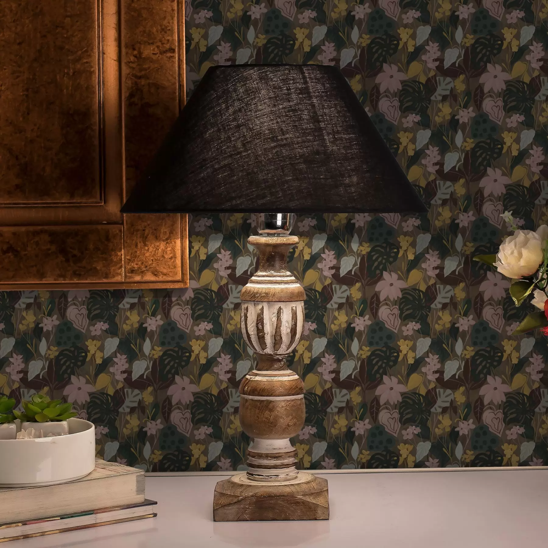 murales de pared Hojas y flores tropicales oscuras en un cuadro denso cuadro denso a00244