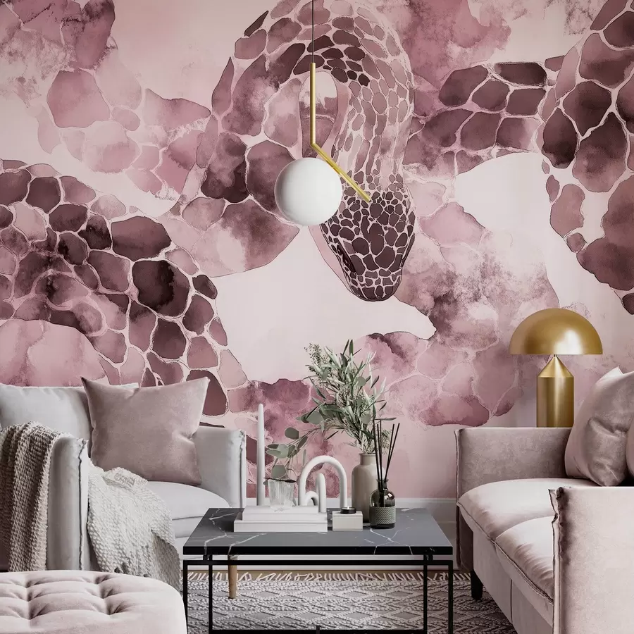 murales de pared Silueta de serpiente, estilo acuarela, colores burdeos w04113v1