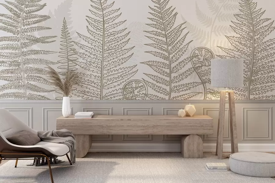 murales de pared hojas, plantas, helecho, luz, botánico, gráfico w04239v2