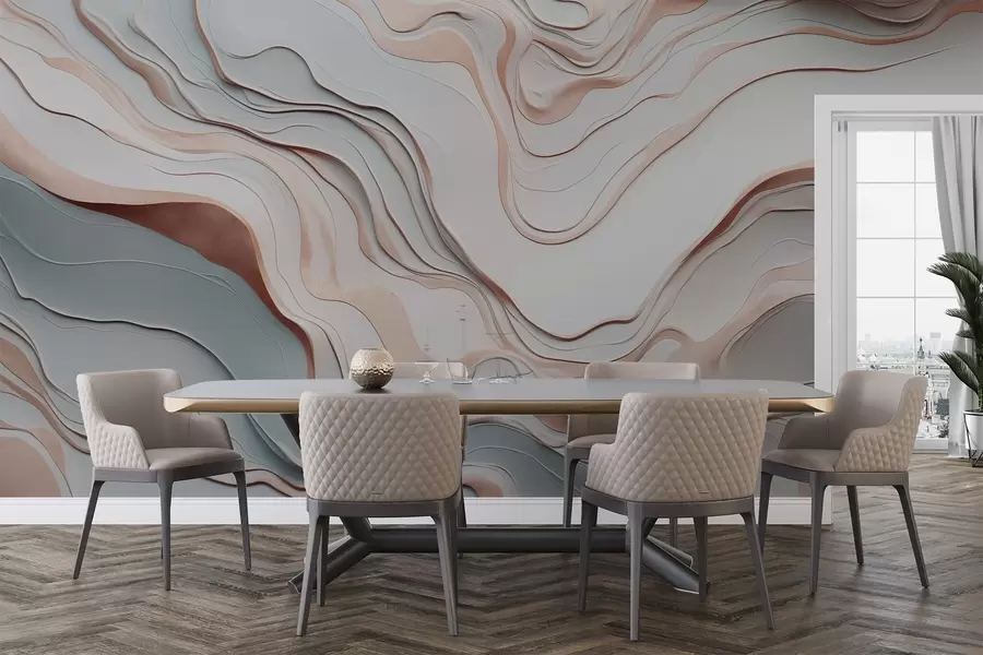 murales de pared capas, ondas, abstracción, rosa, gris, formas suaves, w04255v1