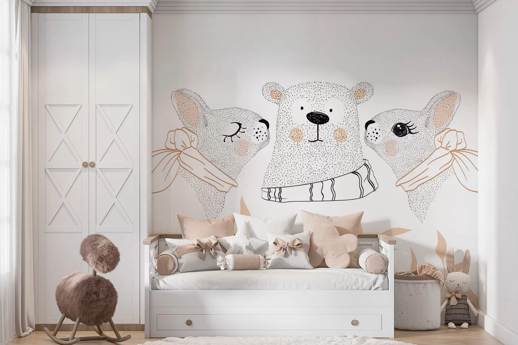 murales de pared Animales divertidos, liebres y un osezno w04269