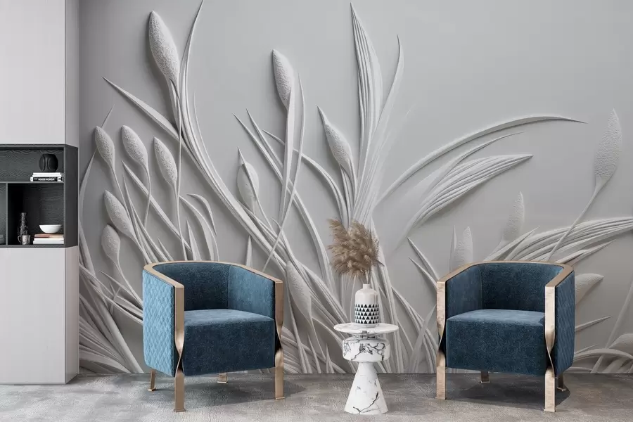 murales de pared Bajorrelieve con delicadas hojas y pámpanos w04247