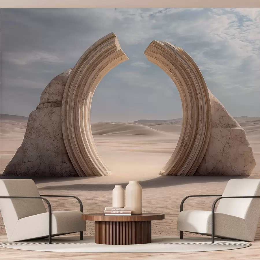 murales de pared paisaje surrealista desértico con un gran arco arquitectónico w04284