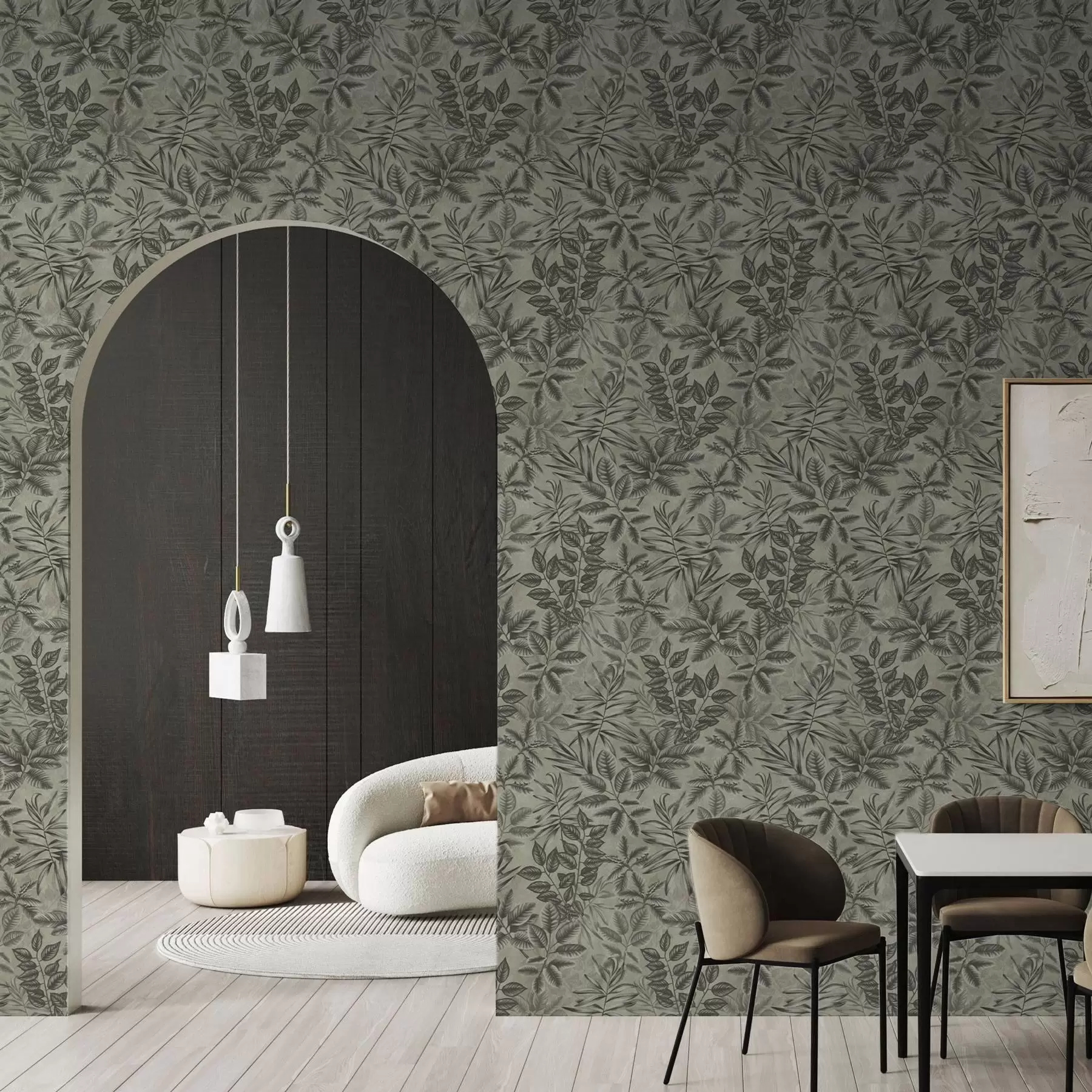 murales de pared Hojas tropicales grises de diversas formas sobre fondo vintage a00297