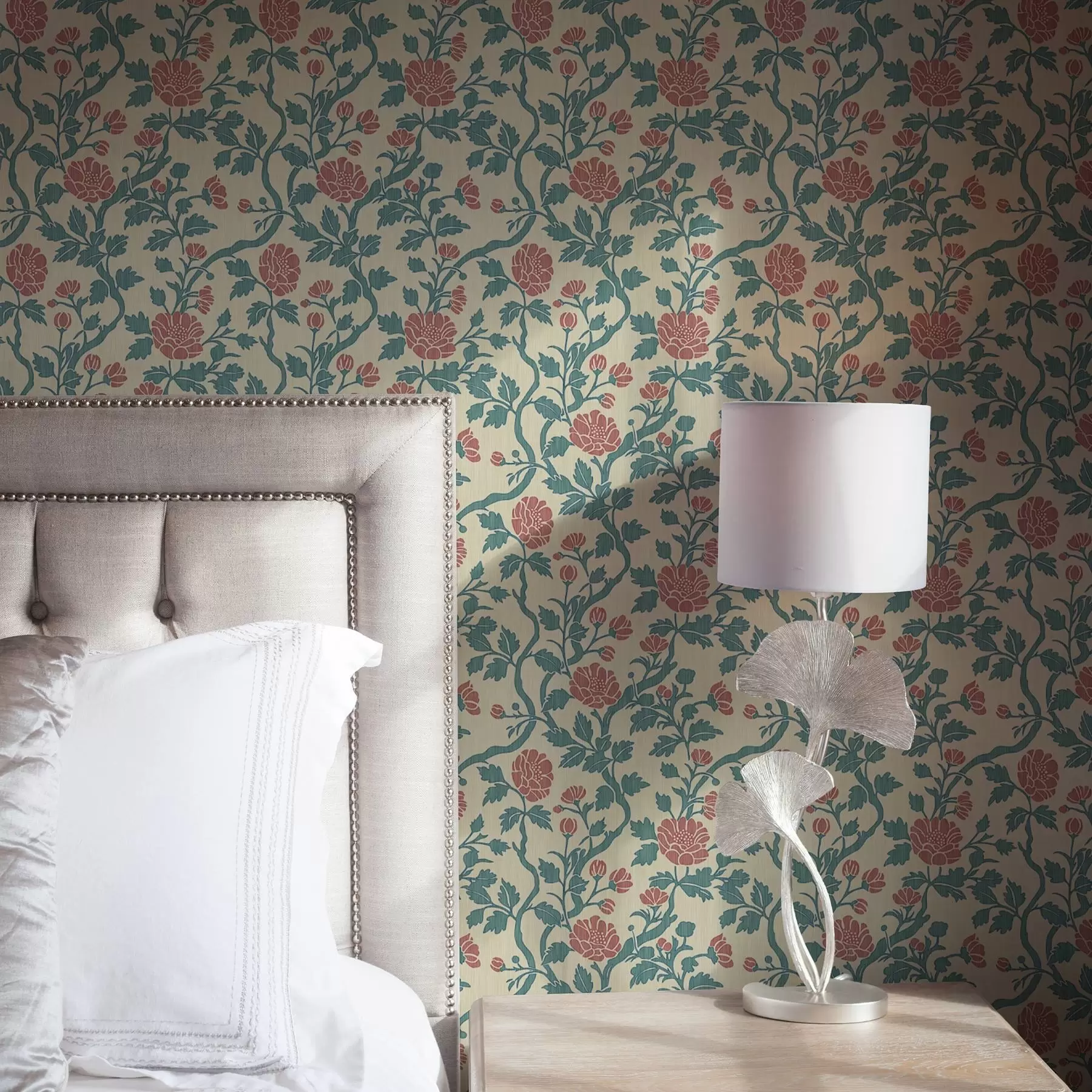 murales de pared Flores rosas ornamentales sobre fondo beige a00414