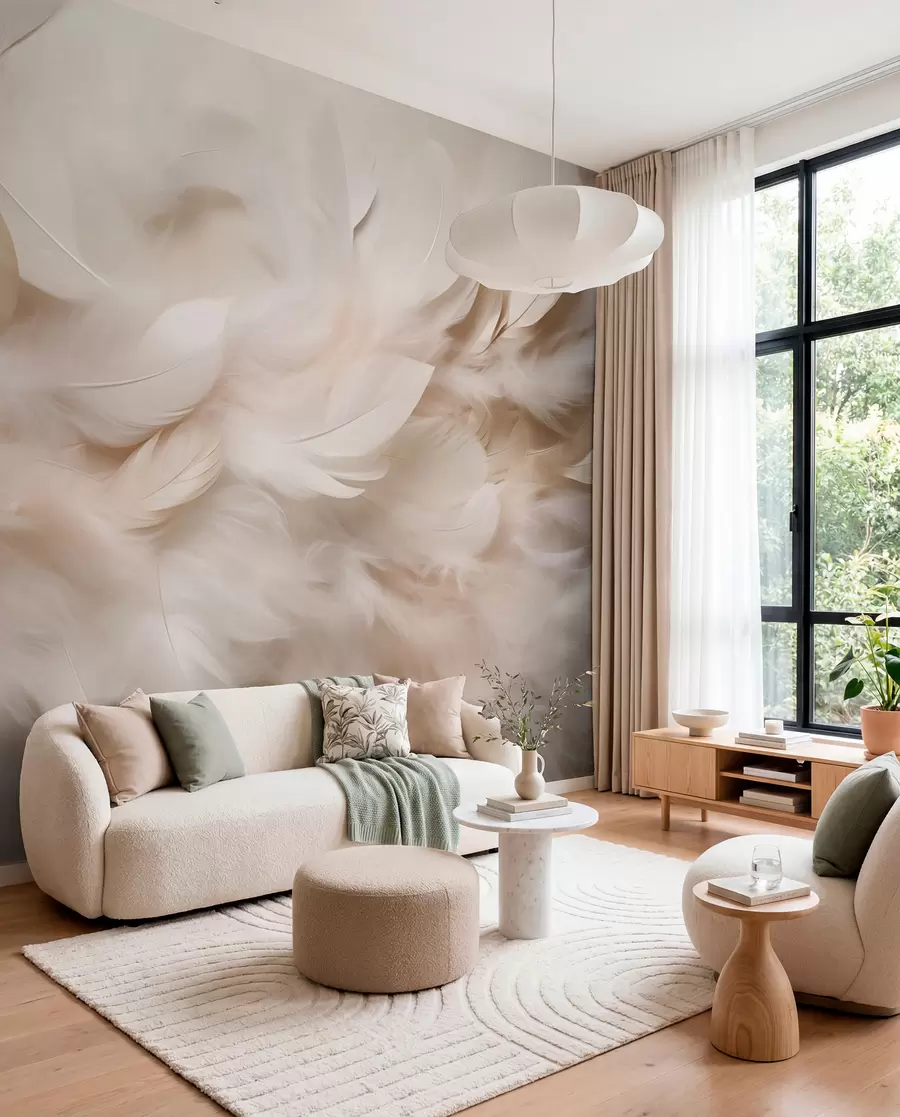 murales de pared Plumas marfil de cerca w09274